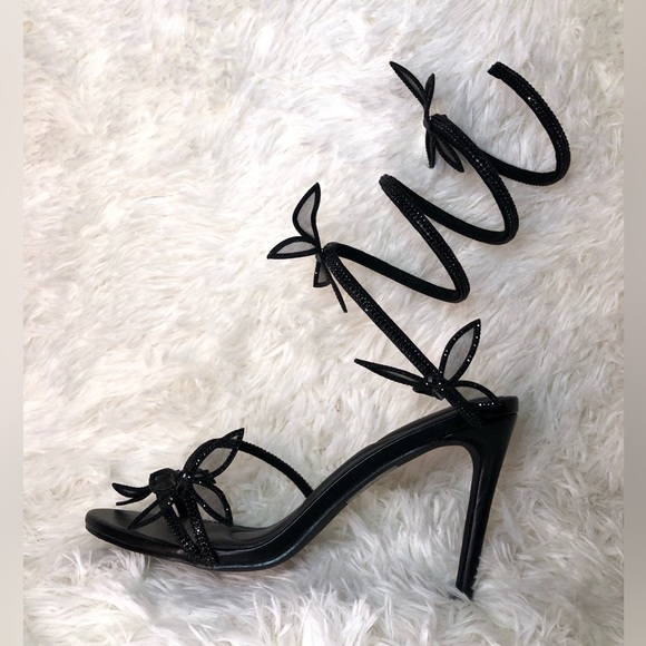 Azalea Wang Black Wrap-Around Sandals with Butterfly accent size - Picture 9 of 15
